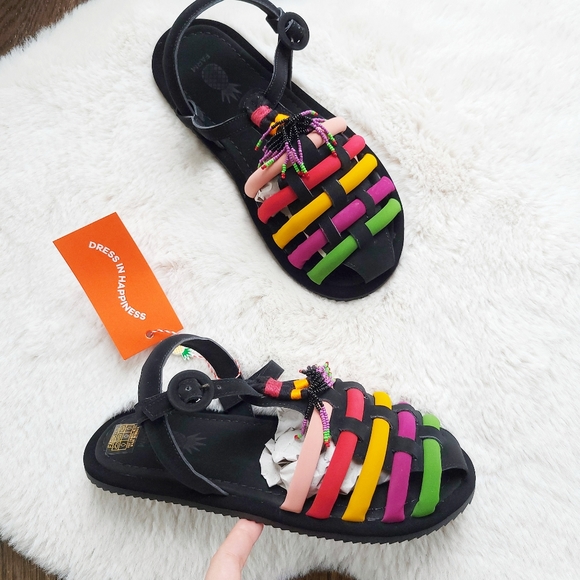 Farm Rio x Anthropologie Beaded Fringe Rainbow Tube Strappy Sandal - Picture 3 of 12